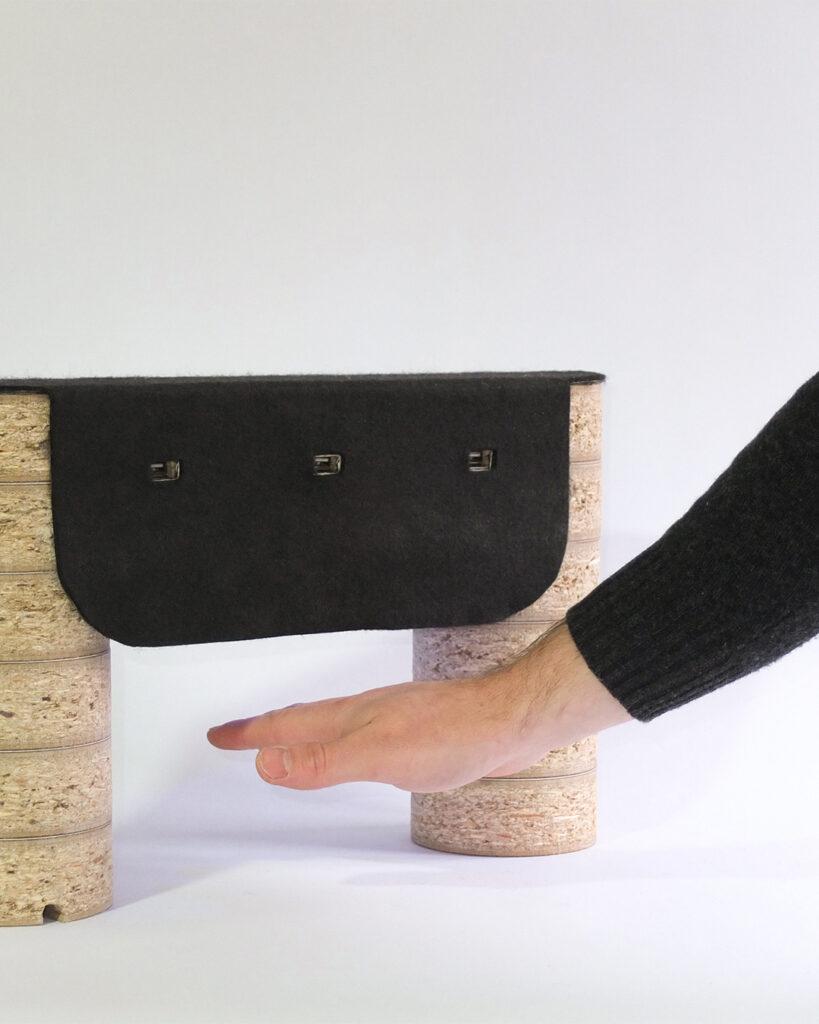 Brute lighting design, made from upcycled door and felt, by Arthur Bitsch in 2021.