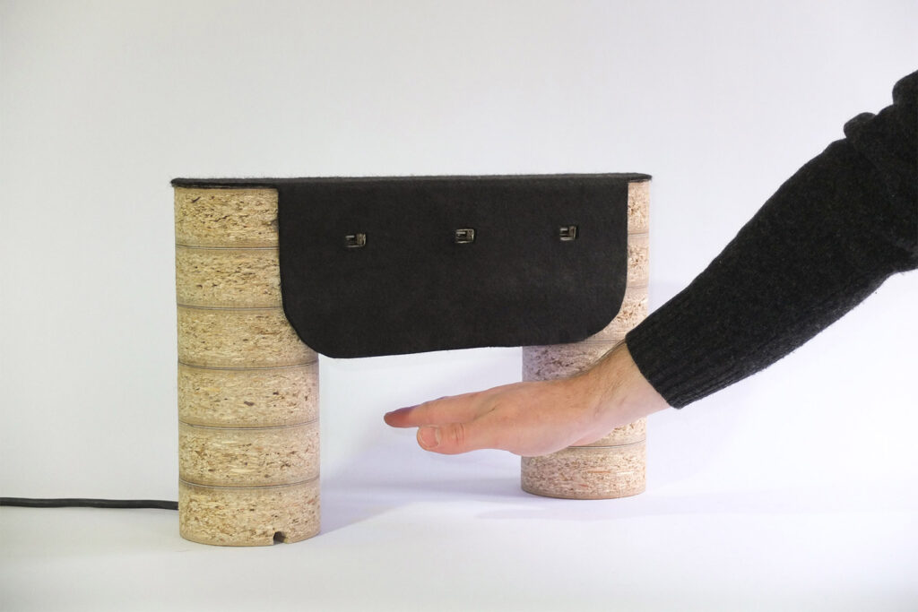 Brute lighting design, made from upcycled door and felt, by Arthur Bitsch in 2021.