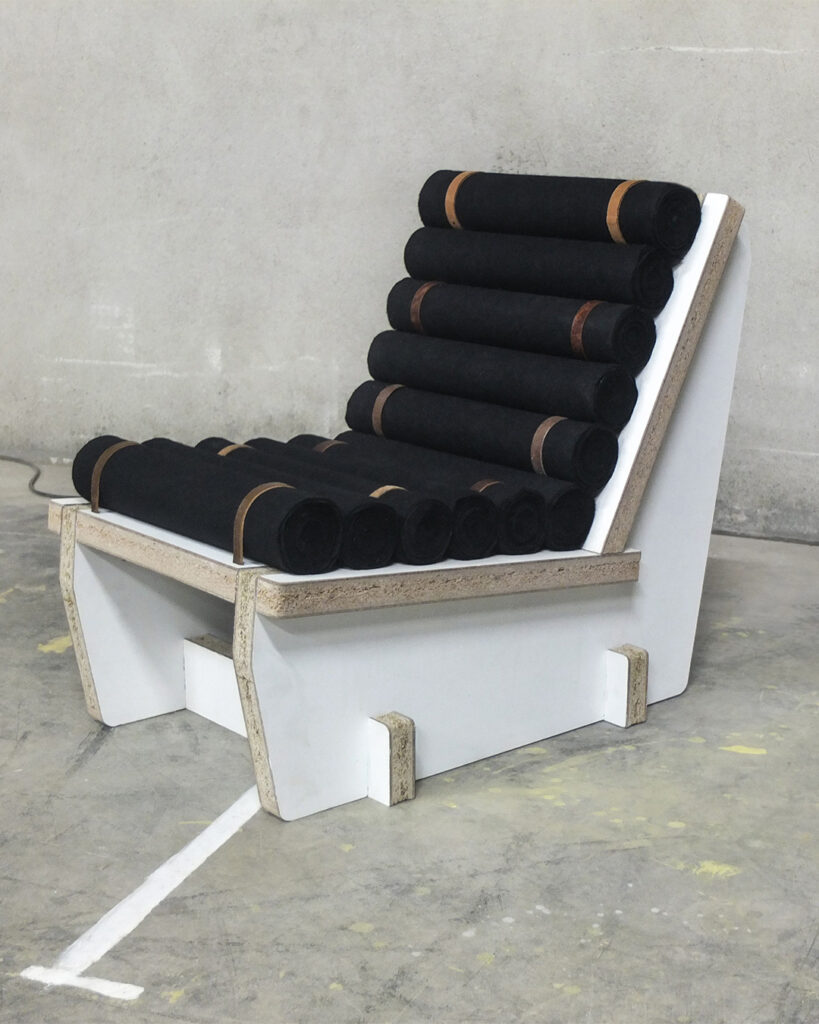 Joe armchair design, made from upcycled door and felt, by Arthur Bitsch in 2021.