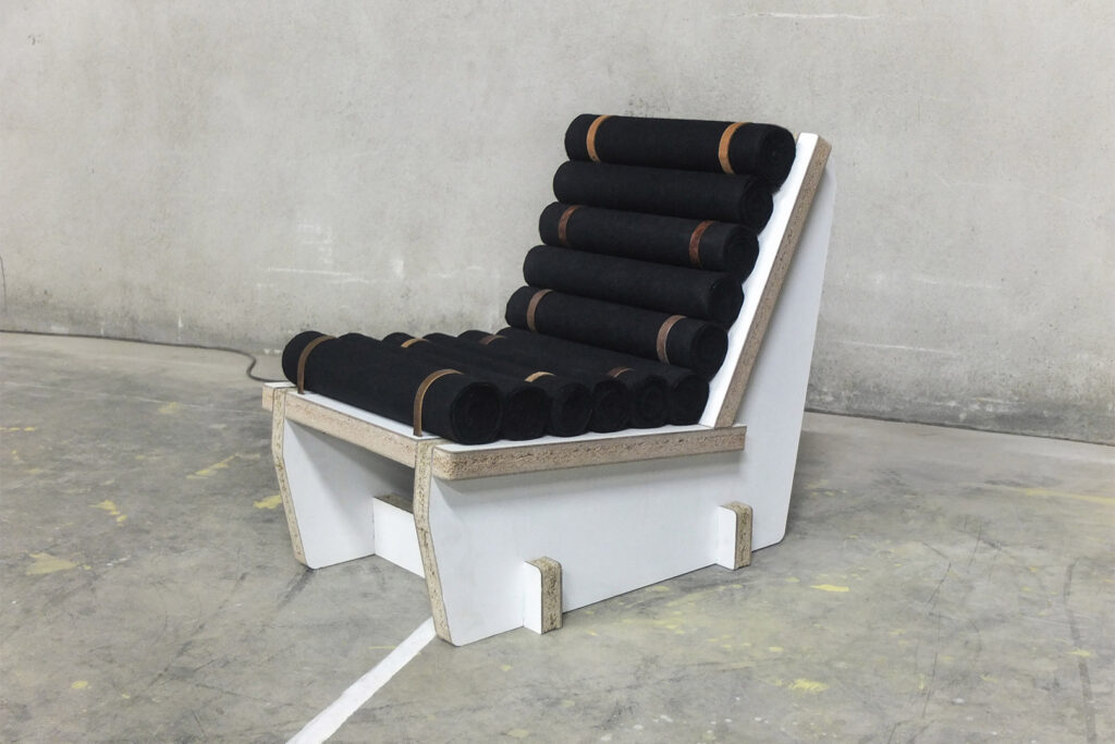 Joe armchair design, made from upcycled door and felt, by Arthur Bitsch in 2021.