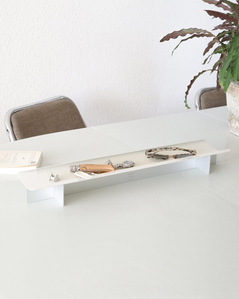 Obole catchall tray by Arthur Bitsch, designed in 2023, made from upcycled aluminum and perforated steel.