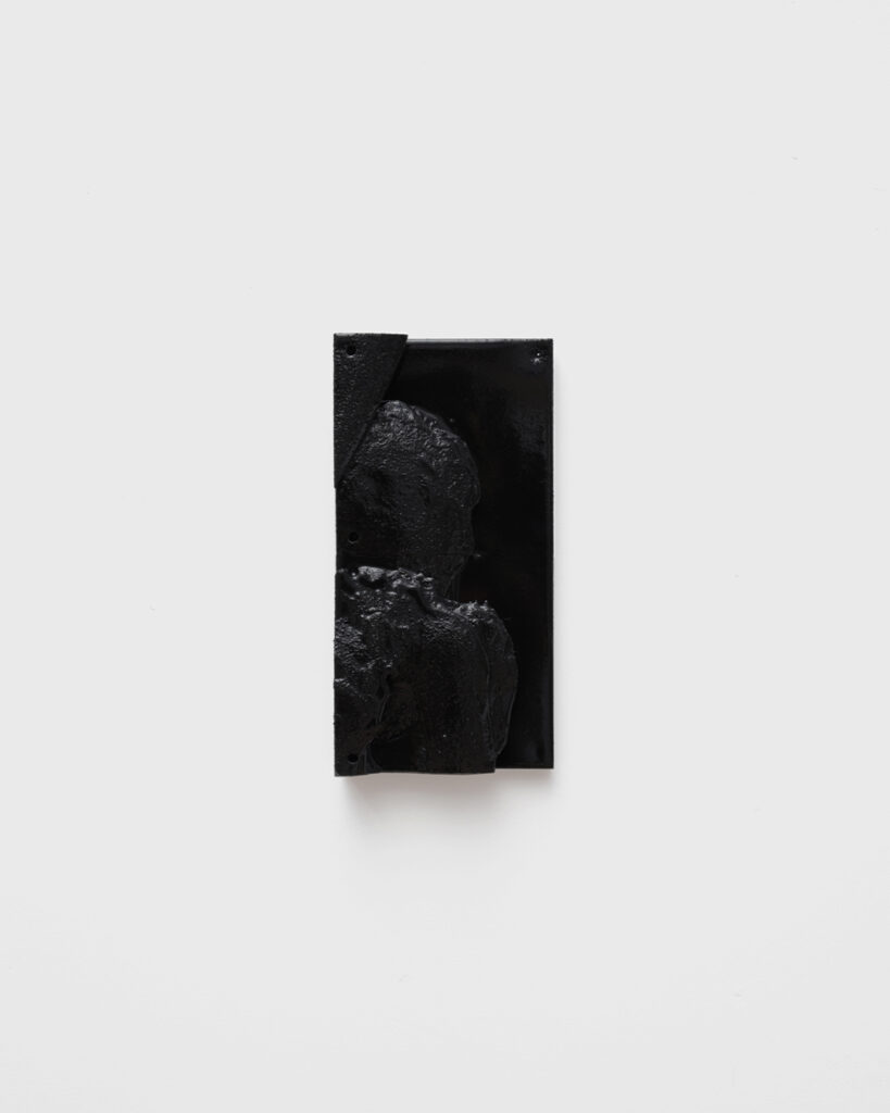 Faun bas-relief by Arthur Bitsch, created in 2025, made of MDF and 3D-printed PETG, coated with Dark Matter, exploring the concept of nigredo.