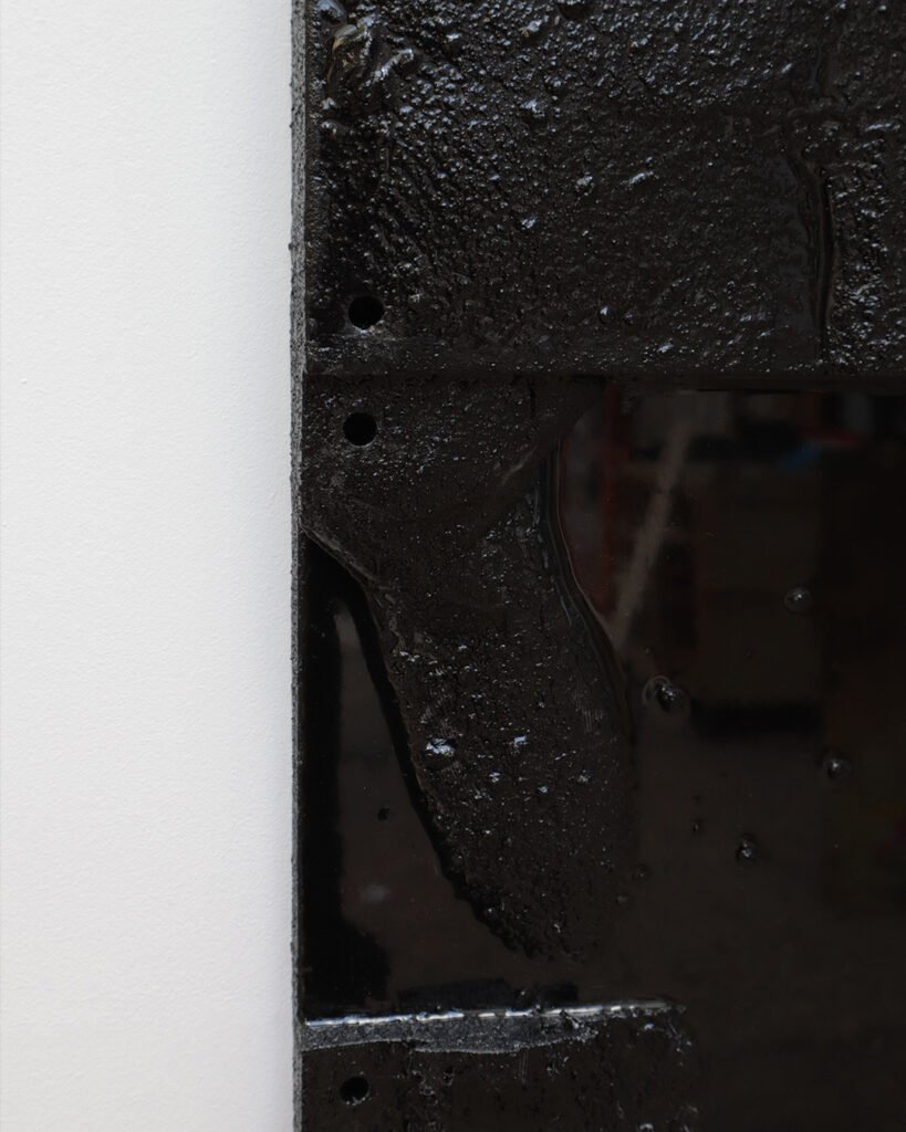 Dionysos bas-relief by Arthur Bitsch, created in 2026, made of MDF and 3D-printed PETG, coated with Dark Matter, exploring the concept of nigredo.