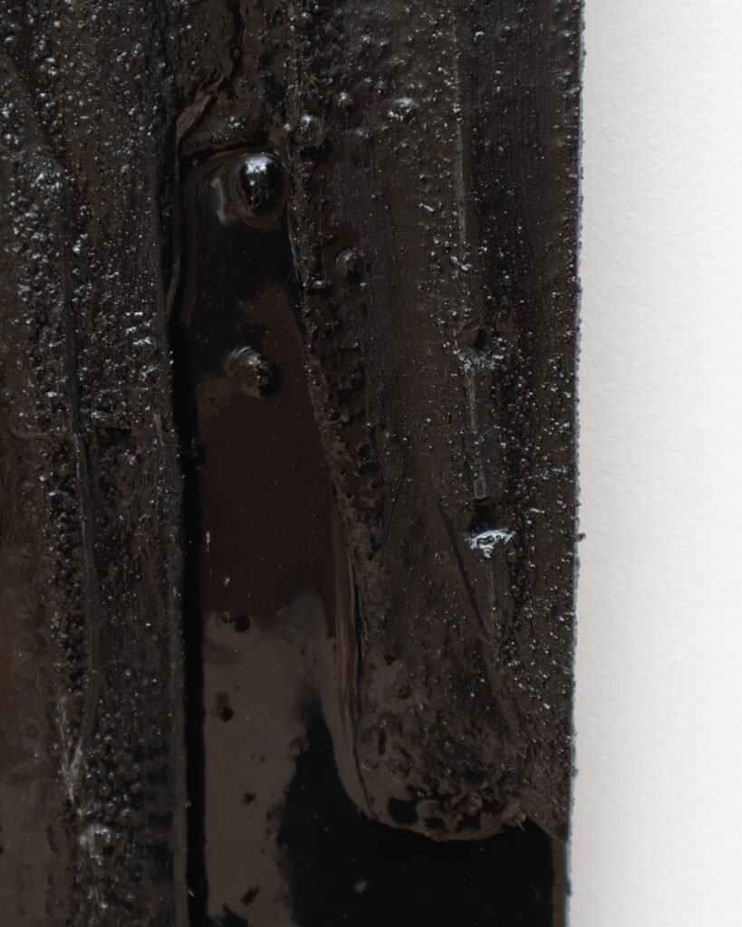 Pallium bas-relief by Arthur Bitsch, created in 2026, made of MDF and 3D-printed PETG, coated with Dark Matter, exploring the concept of nigredo.