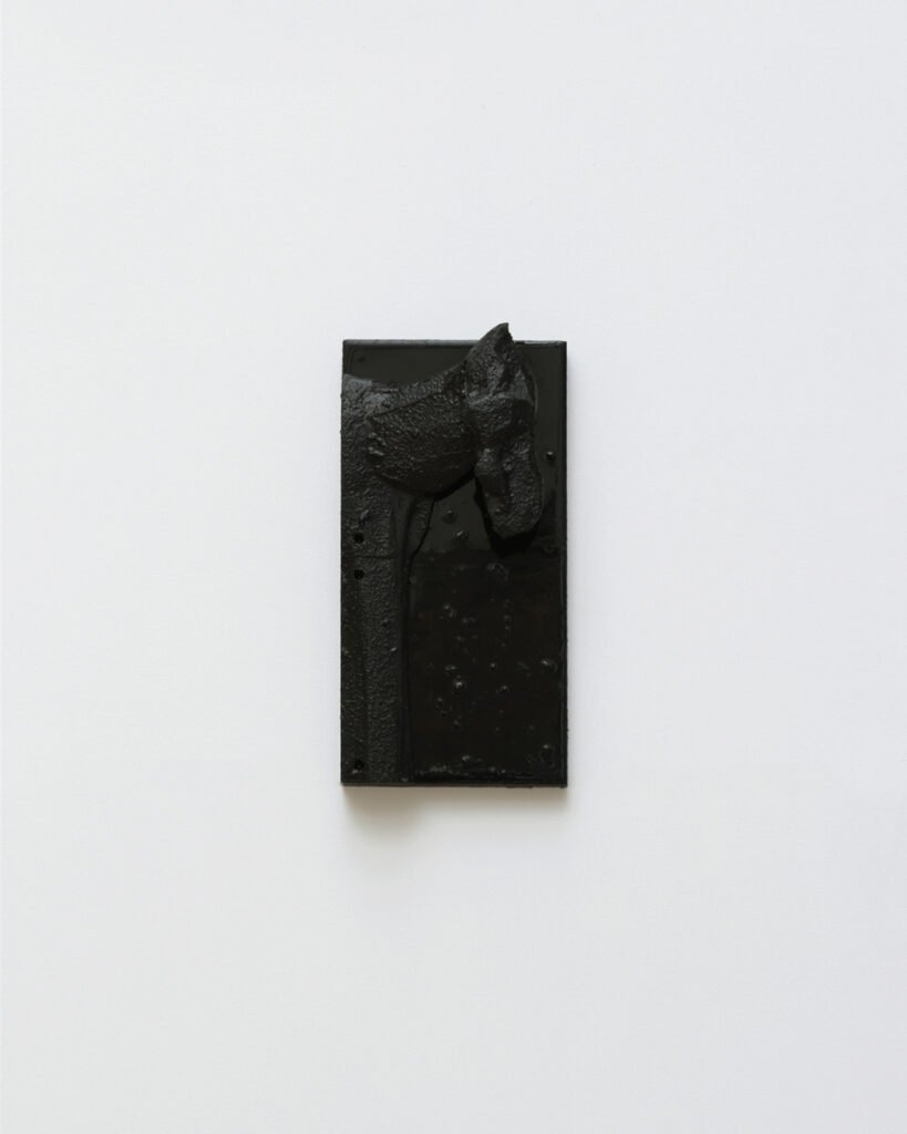 Qeshet bas-relief by Arthur Bitsch, created in 2026, made of MDF and 3D-printed PETG, coated with Dark Matter, exploring the concept of nigredo.