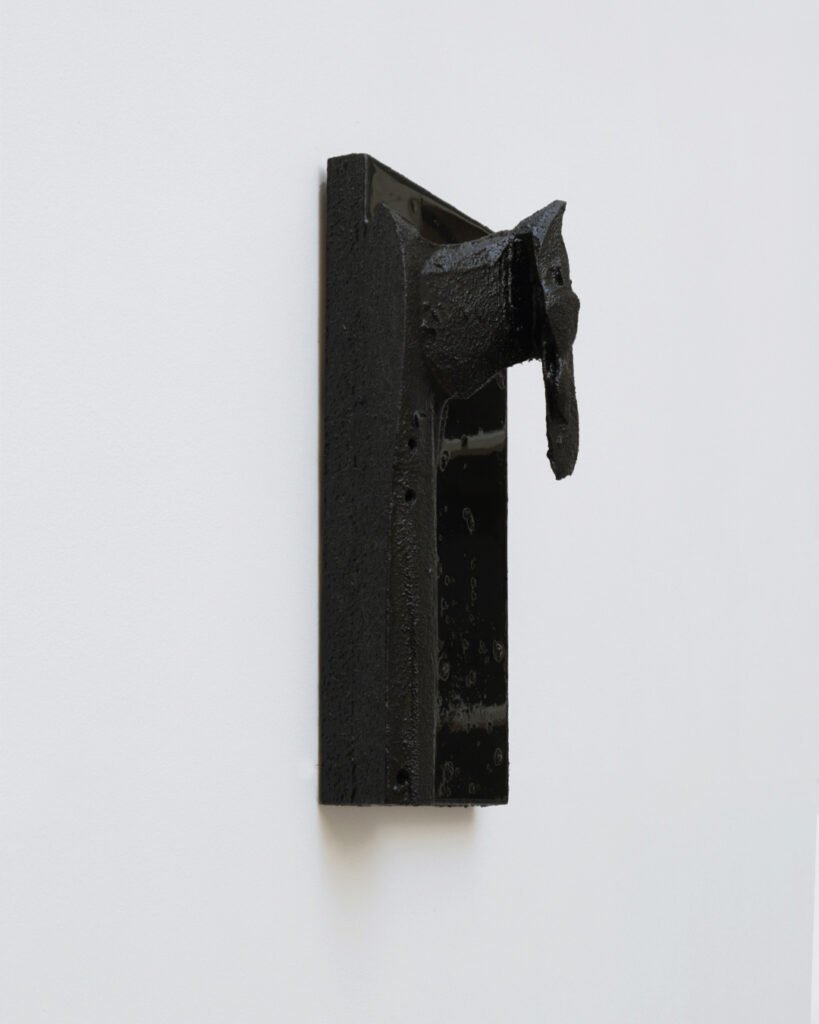Qeshet bas-relief by Arthur Bitsch, created in 2026, made of MDF and 3D-printed PETG, coated with Dark Matter, exploring the concept of nigredo.