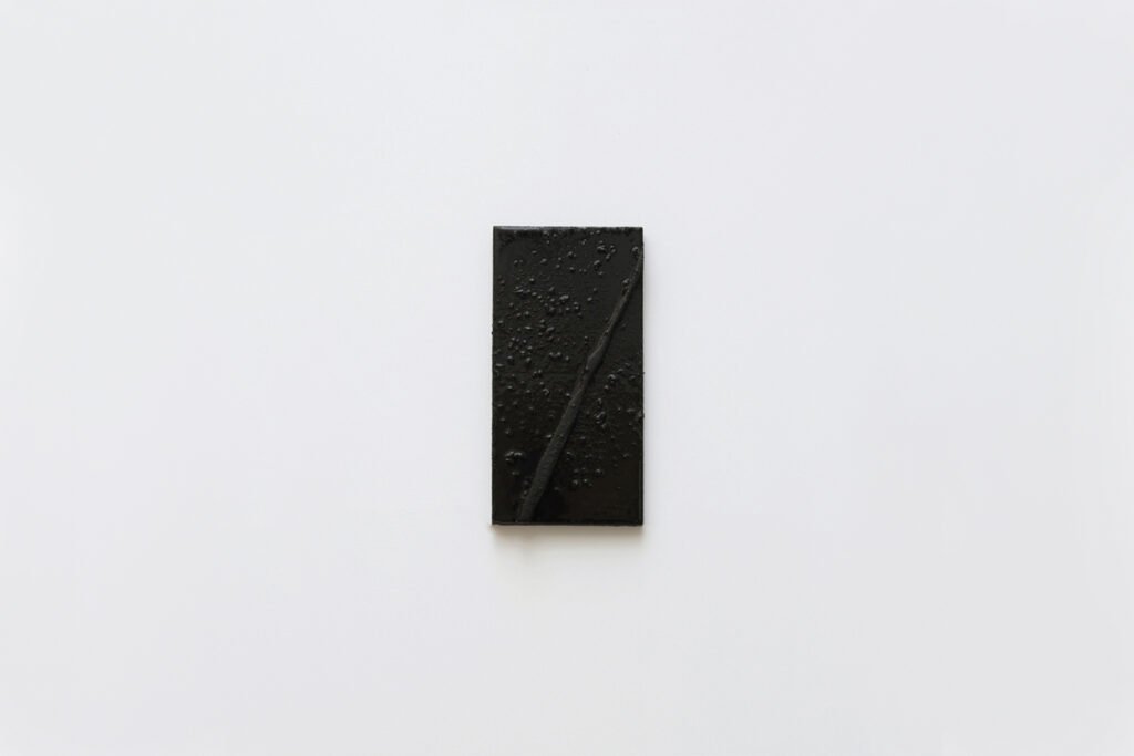 Virga bas-relief by Arthur Bitsch, created in 2026, made of MDF and 3D-printed PETG, coated with Dark Matter, exploring the concept of nigredo.