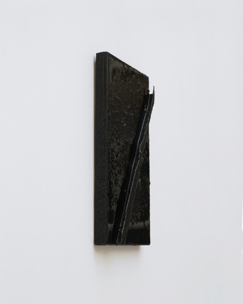 Virga bas-relief by Arthur Bitsch, created in 2026, made of MDF and 3D-printed PETG, coated with Dark Matter, exploring the concept of nigredo.